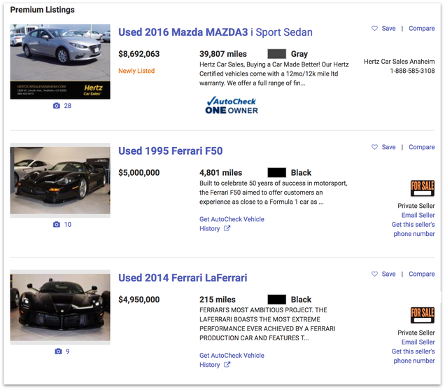 Illustration for article titled The Most Expensive Car On Autotrader Is An $8.7 Million Used Mazda 3